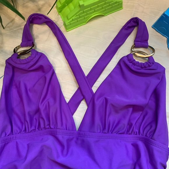 Old Navy Purple Power Mesh Paneled Front One Piece Suit - Picture 3 of 10